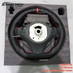 M Sport Full Leather Sport Leather Steering Wheel For BMW E90 E92 E93 M3 328i 335i DCT with Small Paddle Shifter Holes Version & Red Stripe(Non-heated)