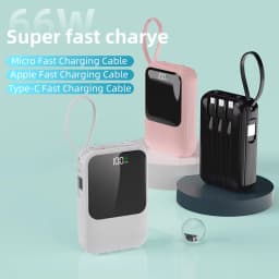10000mAh Portable Power Bank for Universal Devices Super Fast Charging with Built-in Cable Large Capacity Power Bank for All Smartphones