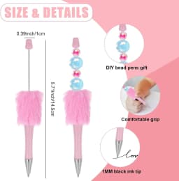 20pcs Fluffy Beadable Pens, Cute Beaded Pen with Plush Ball DIY Beads Shaft 40 Refills Black Ink Ballpoint Pen with Focal Beads for Pens Office School Gifts (Multicolor)