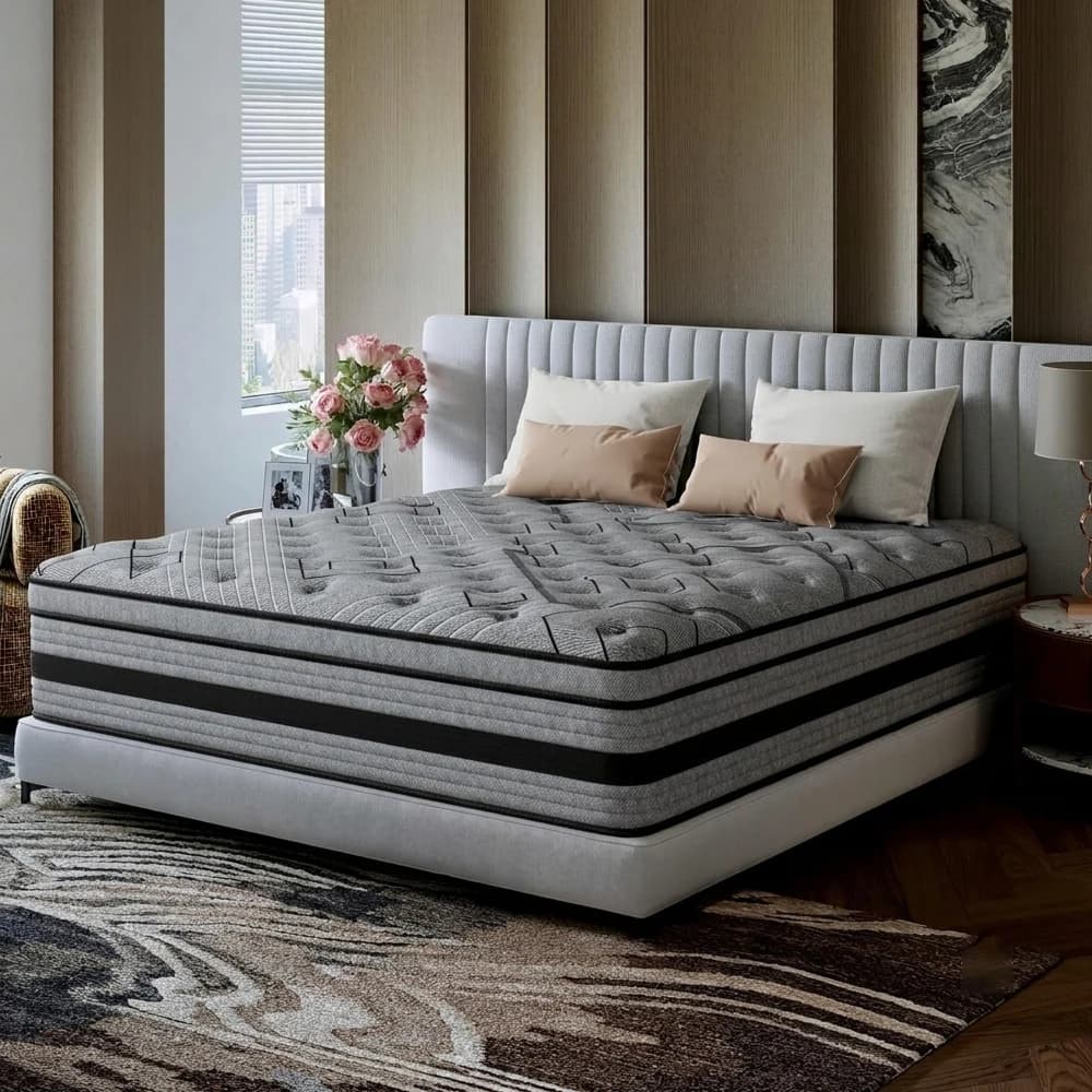 12/ 14inch Foam and Spring Hybrid Mattress, Medium Firmness, Available in Full, Queen, and King Sizes, Gel Memory Foam for Lumbar Support, Boxed Mattress