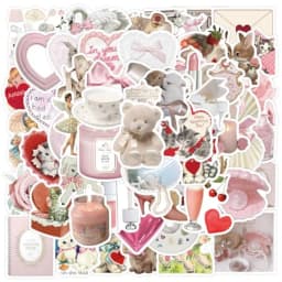Cute Vinyl Laptop, Waterproof Aesthetic Stickers, Pink Sticker Pack for Girls Water Bottles Laptop Computer Phone Guitar 60 Coq