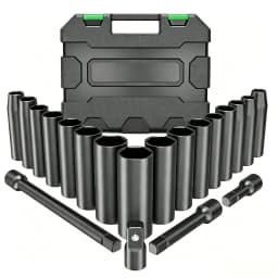 20PCS Impact Socket Set 1/2 Drive Metric for Air Pneumatic Universal Socket Metric Drive Deep Socket Wrench Repair Tools with Efficiency and Precision