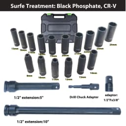 20PCS Impact Socket Set 1/2 Drive Metric for Air Pneumatic Universal Socket Metric Drive Deep Socket Wrench Repair Tools with Efficiency and Precision