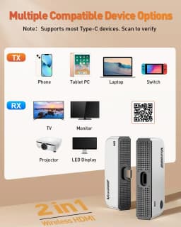 Wireless HDMI Transmitter & Receiver Kit – 4K to 1080P@60Hz, 328ft (100m) Range, Type-C, Plug&Play, 5.8G+2.4G, for Phone, Tablet, Laptop, PC to Monitor, Projector, TV