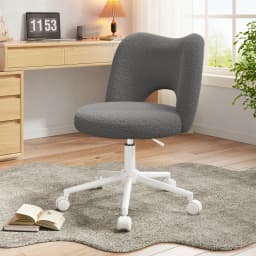 EnHomee Small Vanity Chair with Silent Wheels Black Height Adjustable Cute Teddy Fleece Desk Chair for Bedroom Make-up Room Office
