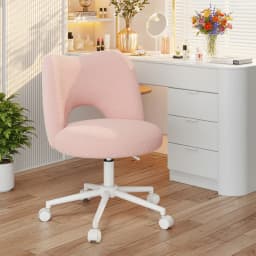 EnHomee Small Vanity Chair with Silent Wheels Black Height Adjustable Cute Teddy Fleece Desk Chair for Bedroom Make-up Room Office