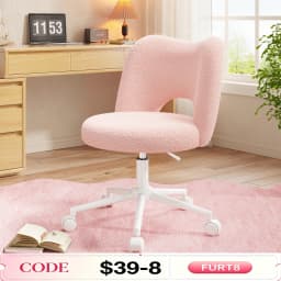 EnHomee Small Vanity Chair with Silent Wheels Black Height Adjustable Cute Teddy Fleece Desk Chair for Bedroom Make-up Room Office