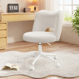 EnHomee Small Vanity Chair with Silent Wheels Black Height Adjustable Cute Teddy Fleece Desk Chair for Bedroom Make-up Room Office