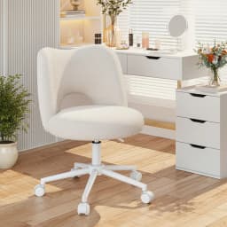 EnHomee Small Vanity Chair with Silent Wheels Black Height Adjustable Cute Teddy Fleece Desk Chair for Bedroom Make-up Room Office