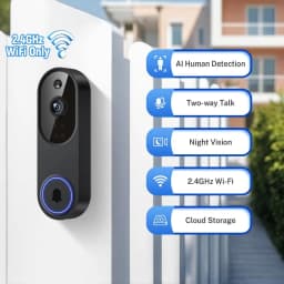 1080p Wireless Wi-Fi Video Doorbell with Two-Way Audio, Night Vision, Cloud Storage, AI Motion Detection, 2.4GHz Only