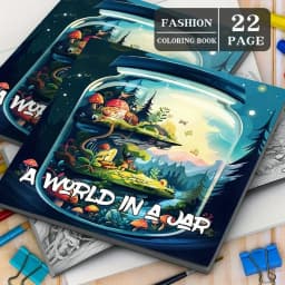World In A Jar Fantasy Coloring Book for Kids Teens Adults, Enchanted Mini Fairy Forest Mushroom Cottage Landscape Drawing Activity Book, Thick No Bleed Paper Magical Themed Art Workbook, Great Gift for Boys Girls & Dreamy Art Fans