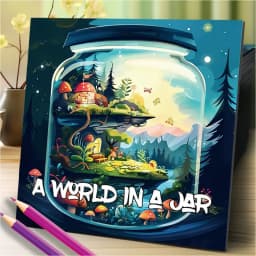 World In A Jar Fantasy Coloring Book for Kids Teens Adults, Enchanted Mini Fairy Forest Mushroom Cottage Landscape Drawing Activity Book, Thick No Bleed Paper Magical Themed Art Workbook, Great Gift for Boys Girls & Dreamy Art Fans