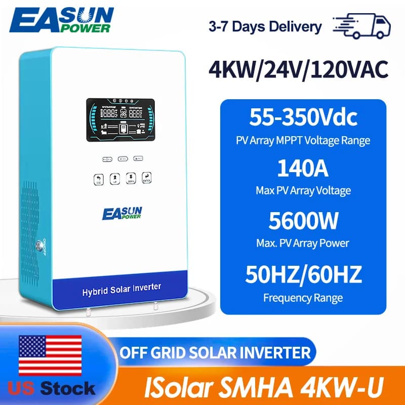 EASUN POWER 4000W 24V Off Grid Pure Sine Wave Solar Inverter with 6.25 Inch LCD Display and Touchable Buttons Built-in 150A MPPT