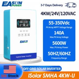 EASUN POWER 4000W 24V Off Grid Pure Sine Wave Solar Inverter with 6.25 Inch LCD Display and Touchable Buttons Built-in 150A MPPT