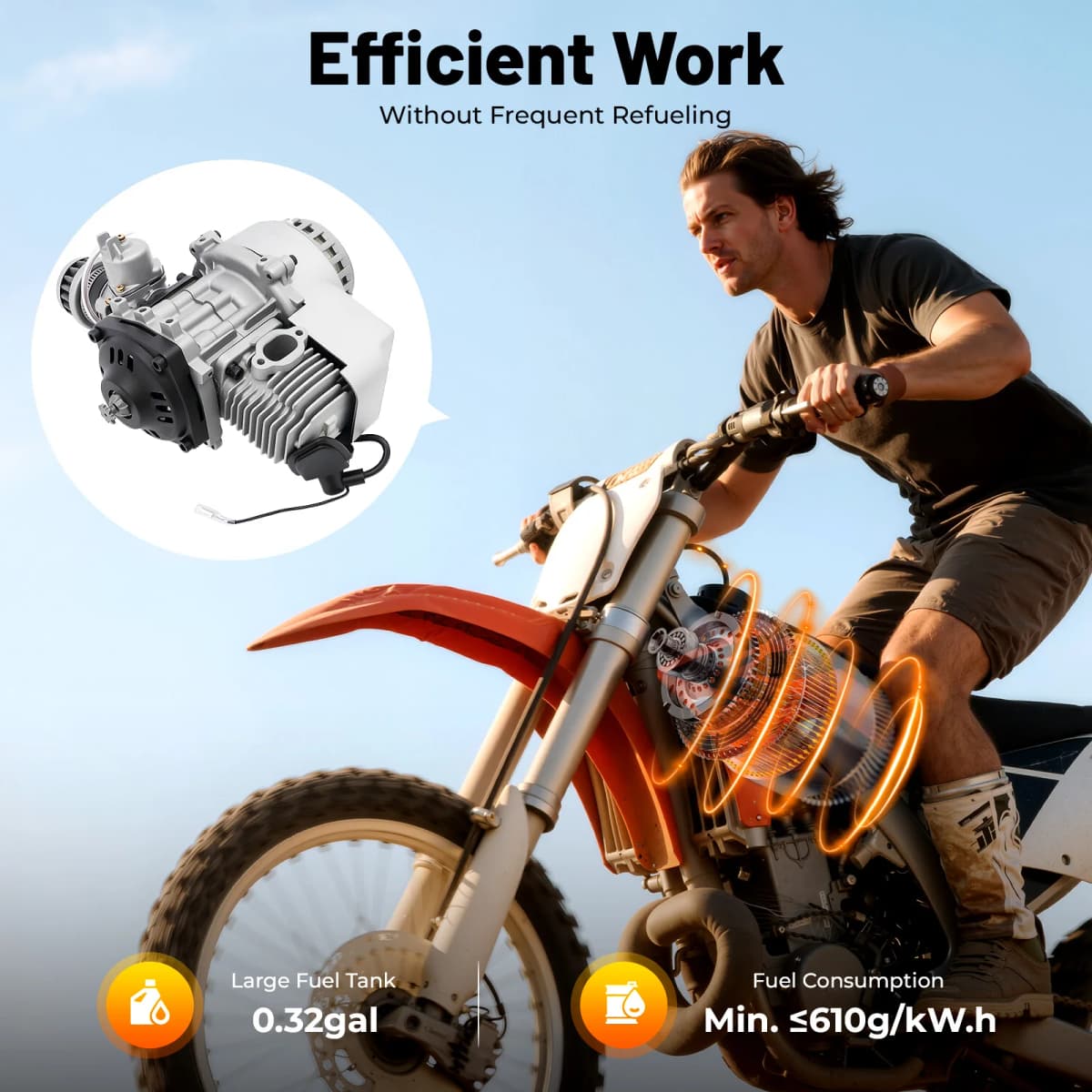 49cc 2 Stroke Single Cylinder Engine Assembly Mini Motorbike Replacement Power Motor Universal Two-Stroke Engine for Mini Dirt Bike Scooter
