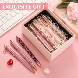 Sherr 7 Pcs Fancy Pens for Women Cute Sparkly Glitter Pens with 10 Pcs Black Ink Refills Pretty Gifts for Girls Office School Christmas Graduation(Cute)