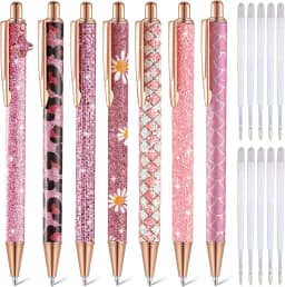 Sherr 7 Pcs Fancy Pens for Women Cute Sparkly Glitter Pens with 10 Pcs Black Ink Refills Pretty Gifts for Girls Office School Christmas Graduation(Cute)