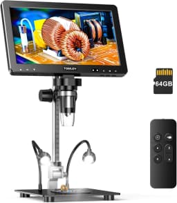 TOMLOV Digital Microscope Soldering 1500X DM9 Max 10.1" HD IPS 20MP Coin Microscope for Error Coins LCD Magnifier for Adult Phone Repair PC View