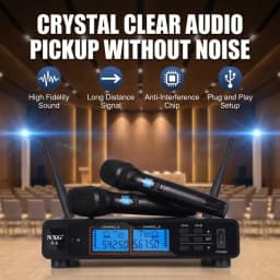 NXG K-6 UNIVERSAL-1TO2 Dual Wireless Microphone Receiver Kit, Metal Mesh Mic Head, Matte Comfort Grip, Dual Signal Antennas, Crystal Clear Hi-Fi Audio, Zero Delay Sound, Multi-Scene Wireless Mic System for Family Singing, Live Show & Small Events