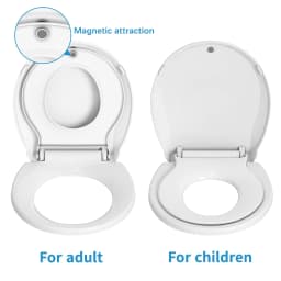 White Round Toilet Seat with Built-in Magnetic Potty Training Seat, Soft Quiet Close Non-Slip Cover for Round Oval Toilets, Easy Install Clean for Adult Kids