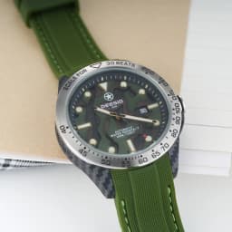 Dessio Men's Automatic Mechanical Watch | Upgrade Carbon Fiber Case Sturdy & Durable About 80g | 30M Waterproof | Luminous Dial | Date & Day Display | Trendy & Elegant Design for Business/Casual/Outdoor | Silicone Green Watch Strap | Lightweight & Sport |