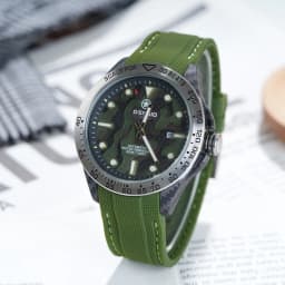 Dessio Men's Automatic Mechanical Watch | Upgrade Carbon Fiber Case Sturdy & Durable About 80g | 30M Waterproof | Luminous Dial | Date & Day Display | Trendy & Elegant Design for Business/Casual/Outdoor | Silicone Green Watch Strap | Lightweight & Sport |