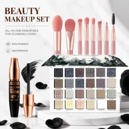 24-Color Halloween Eyeshadow & Makeup Brushes & Mascara Eye Makeup Set, Earth-Tone Smoky Matte and Shimmer for a Natural Look