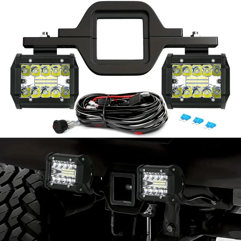 Universal 4Inch 60W Led Light Bar + Tow Hitch Mount Brackets Backup Reverse Lights Rear Search Lighting For Pickup ATV SUV Truck Trailer Spot Flood Offroad Car Lights Bar