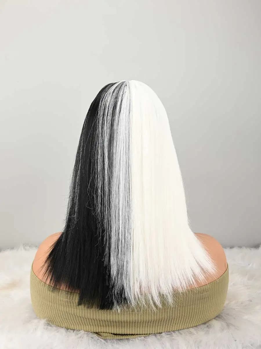 Black White Bob Wig with Bangs, Short Black White Wig for Women Straight Bob Wigs Heat Resistant Synthetic wig Mia Wallace Cleopatra Cospaly Daily Party Use