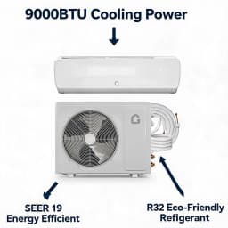 Mini Split Wall Mounted Air Conditioner And Heat Pump 9000 BTU Ultra Quiet 19 SEER2 3 In 1 Inverter Cooling Heating Dehumidifying 115V Energy Efficient Pre Charged Line Set
