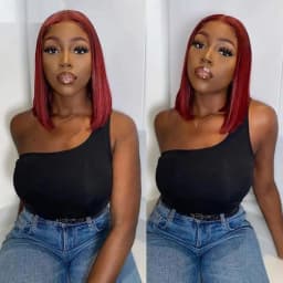 99J Burgundy Wine Red Bone Straight Short Bob Brazilian Virgin Human Hair Wig 13x4 HD Undetectable Lace Frontal Pre Plucked Baby Hair Bleached Knots Glueless Wear Go For Black Women