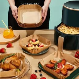 50pcs Square Disposable Air Fryer Paper Liners Non-Stick Oil-Proof Food Grade Parchment Paper Trays Heat Resistant Baking Sheets for Air Fryer Roasting Cooking Baking