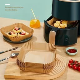 50pcs Square Disposable Air Fryer Paper Liners Non-Stick Oil-Proof Food Grade Parchment Paper Trays Heat Resistant Baking Sheets for Air Fryer Roasting Cooking Baking