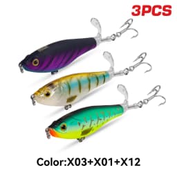 Kingdom 3PCS Topwater Lure Set 90mm/11g & 110mm/17g Artificial Popper Whopper Plopper Hard Wobblers for Bass Trout Pike Zander Fishing