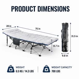 Portable Folding Camping Cot with Thick Mattress – Extra Wide Outdoor Bed with Side Pocket – No Assembly Needed, Heavy Duty Steel Frame for Tent, Hiking, Travel – Easy Carry Sleep System
