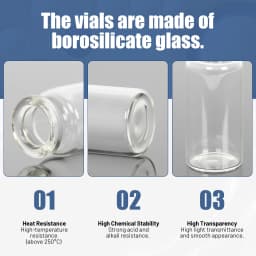 10ml Vials-100 Pack Clear Glass Headspace Vials with Plastic-Aluminum Flip Off Caps and Rubber Stoppers, 20mm Flat Bottom