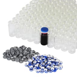 10ml Vials-100 Pack Clear Glass Headspace Vials with Plastic-Aluminum Flip Off Caps and Rubber Stoppers, 20mm Flat Bottom