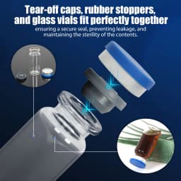 10ml Vials-100 Pack Clear Glass Headspace Vials with Plastic-Aluminum Flip Off Caps and Rubber Stoppers, 20mm Flat Bottom
