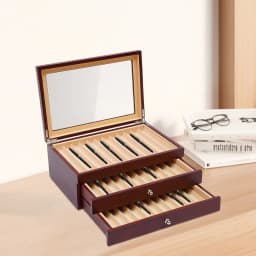 3 Layer Wood Pen Display Box, 34 Pen Organizer Box, Pen Display Storage & Fountain Pen Collector Organizer Box W/Glass Window