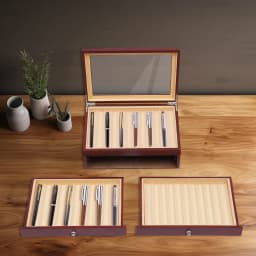 3 Layer Wood Pen Display Box, 34 Pen Organizer Box, Pen Display Storage & Fountain Pen Collector Organizer Box W/Glass Window
