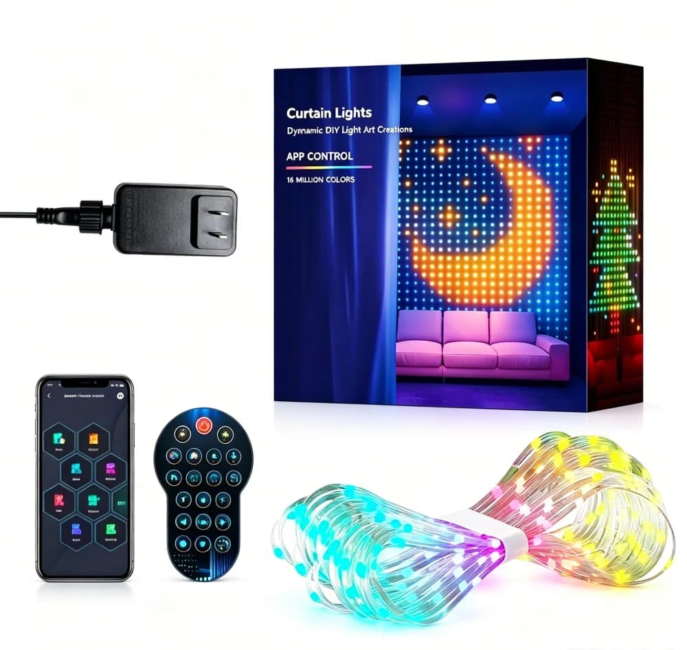 2*2M/3*3M LED RGB Smart Curtain Lights With Music App Controls and Remote LED Party Lights For Wedding/Valentine's Day/Birthday