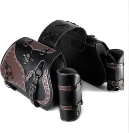 Skull Rivet Leather Motorcycle Saddle Bags Side 30L Large Capacity Luggage Storage Bags Waterproof Side Saddle Bags with Cup Holder Universal Powersports Saddlebags for Harley Davidson Sportster Dyna Softail Honda Shadow Rebel Yamaha Kawasaki Vulcan