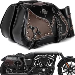 Skull Rivet Leather Motorcycle Saddle Bags Side 30L Large Capacity Luggage Storage Bags Waterproof Side Saddle Bags with Cup Holder Universal Powersports Saddlebags for Harley Davidson Sportster Dyna Softail Honda Shadow Rebel Yamaha Kawasaki Vulcan