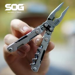 SOG 19 in 1 PowerLitre Mini Multi-tool Pliers 5 Inch Stainless Steel Folding EDC Pocket Knife With Wine Corkscrew Screwdriver Wire Cutter Scissors Can Bottle Opener For Camping Car Travel Survival Daily Carry, Portable Outdoor Emergency Repair Hand Tools