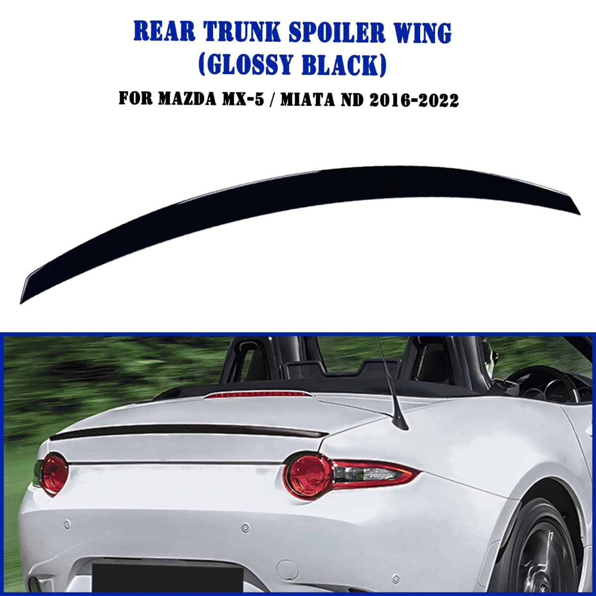 Rear Trunk Lid Spoiler Wing Lip For Mazda MX-5 Miata MX5 ND 2016-2025 Convertible 2-Door Carbon Fiber Look/Gloss Black Splitter