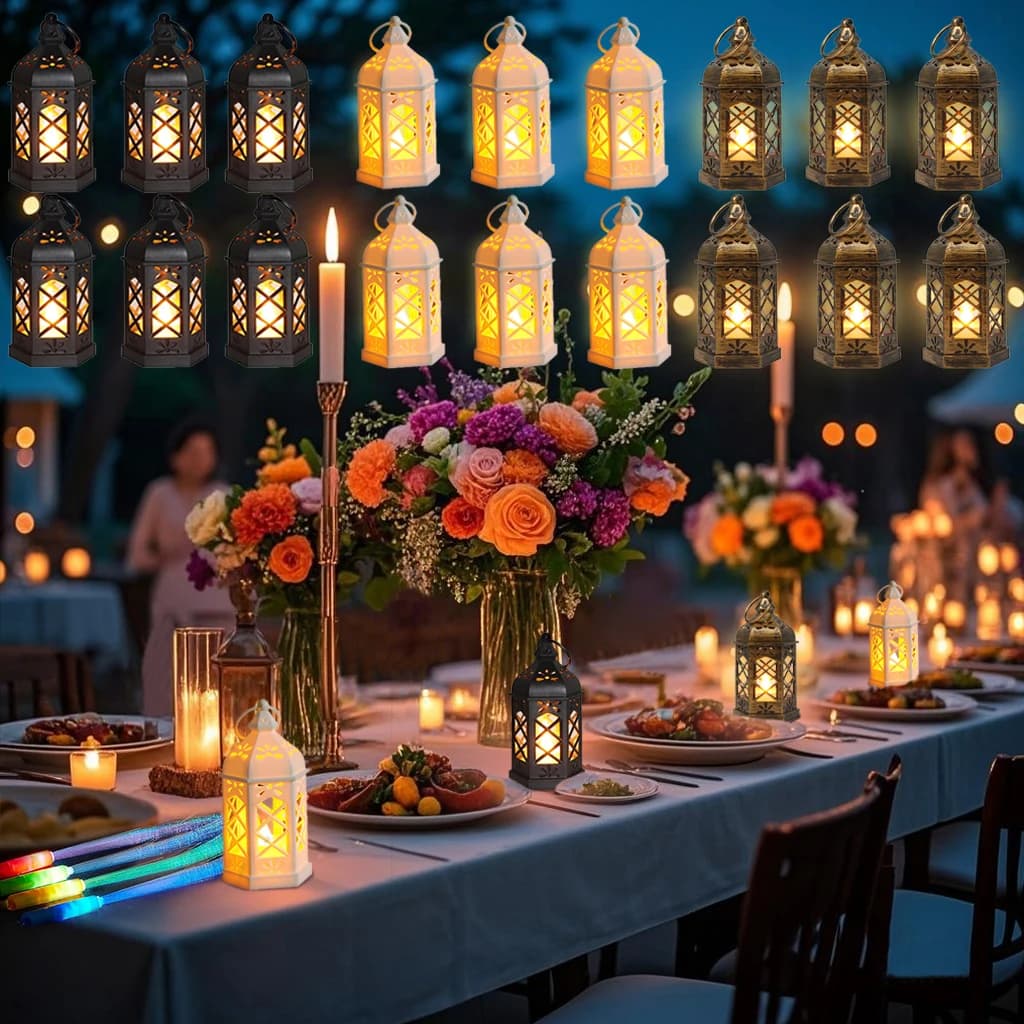 12pcs set of LED lantern retro atmosphere decorative lights, LED small candle lanterns Christmas table center decorations