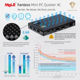MeLE Quieter4C N150 Fanless Mini PC,8GB RAM DDR4 256GB SSD Micro Desktop Computer,Dual HDMI,Support 4K Triple Display USB3.2,USB-C,WiFi5 BT5.1,Small Portable PC Industrial Business