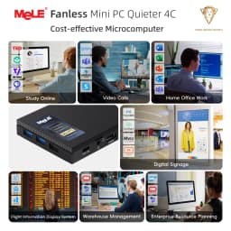 MeLE Quieter4C N150 Fanless Mini PC,8GB RAM DDR4 256GB SSD Micro Desktop Computer,Dual HDMI,Support 4K Triple Display USB3.2,USB-C,WiFi5 BT5.1,Small Portable PC Industrial Business