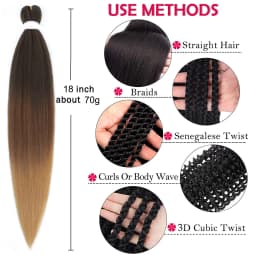 6 Packs Pre-Stretched Braiding Hair 18 Inch Gradient Yaki Straight Crochet Braid with Yaki Texture Professional Synthetic Extensions 1B/30/27