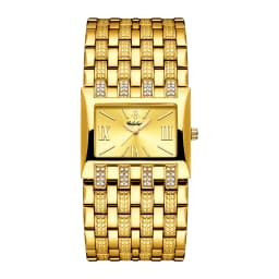 YaLaLuSi Gold Square Crystal Cuff Women Watch Glitter Dial Multi Texture Wide Bangle Elegant Party Ladies Quartz Wristwatch
